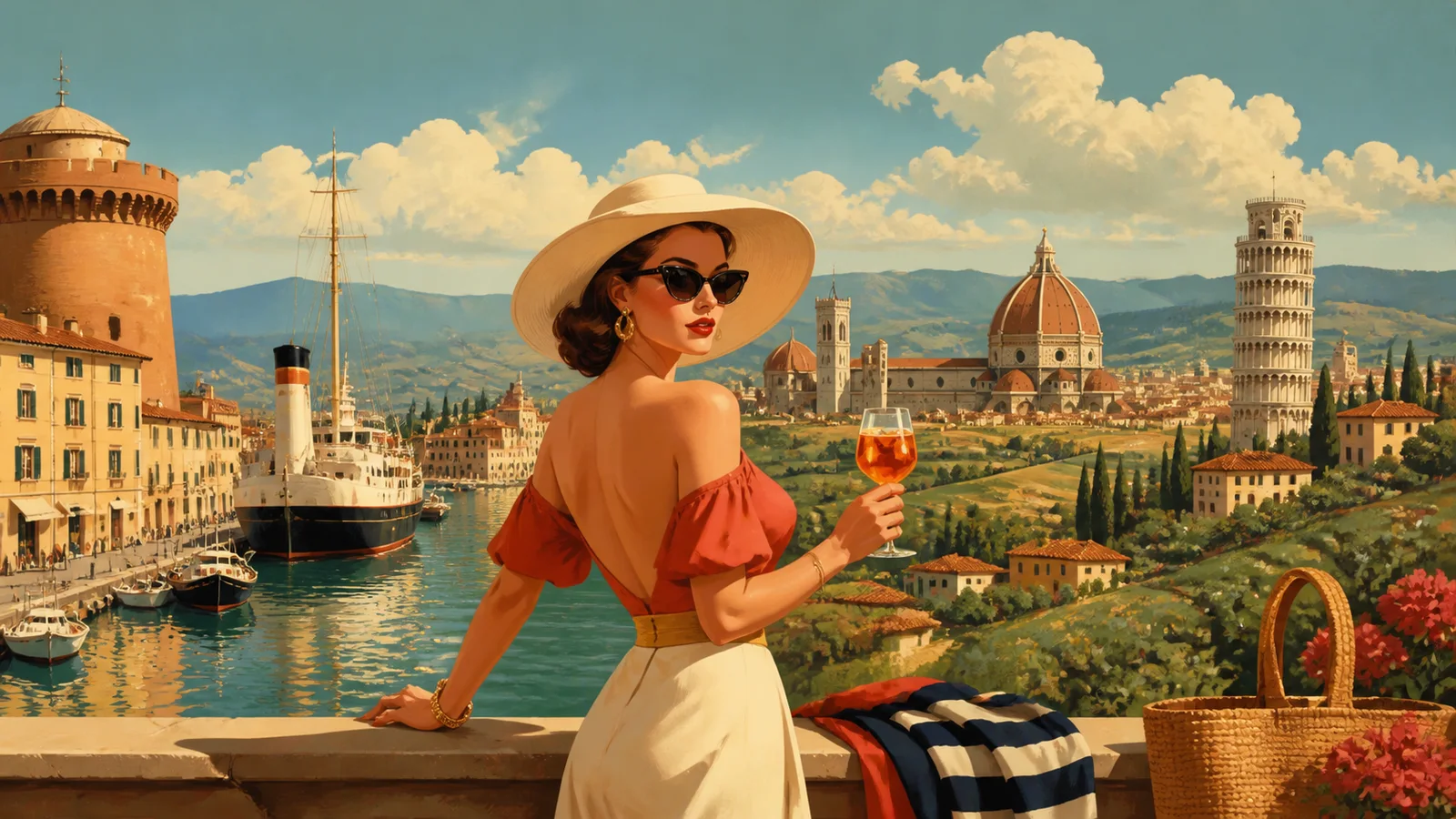 Tuscan travel scene connecting Livorno with Florence and Pisa.